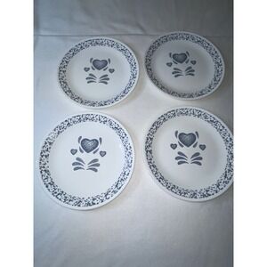 Correlle Blue Hearts Sponge 10.25" Dinner Plates (Set Of 4)